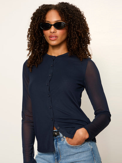 Sanctuary Clothing Classic - Mesh Long Sleeve Cardigan Navy Blazer