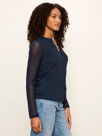 Sanctuary Clothing Classic - Mesh Long Sleeve Cardigan Navy Blazer