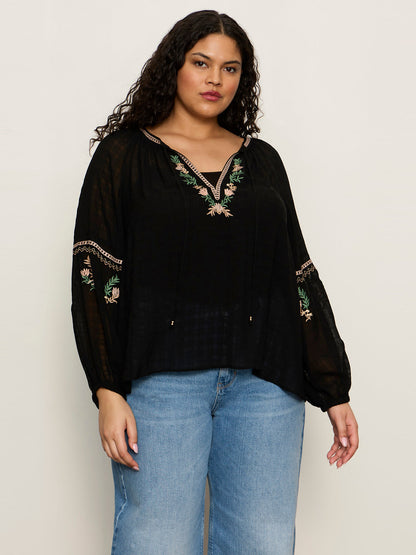 Sanctuary Clothing Deals - Raye Embroidered Blouse Black Extended Sizing