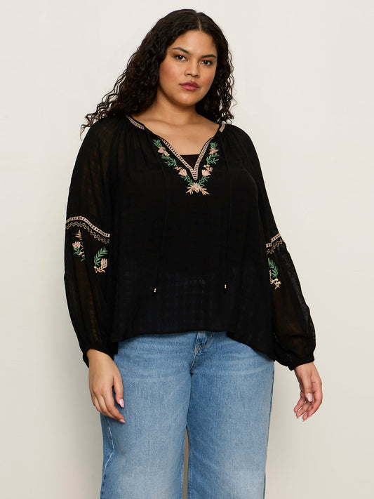Sanctuary Clothing Deals - Raye Embroidered Blouse Black Extended Sizing