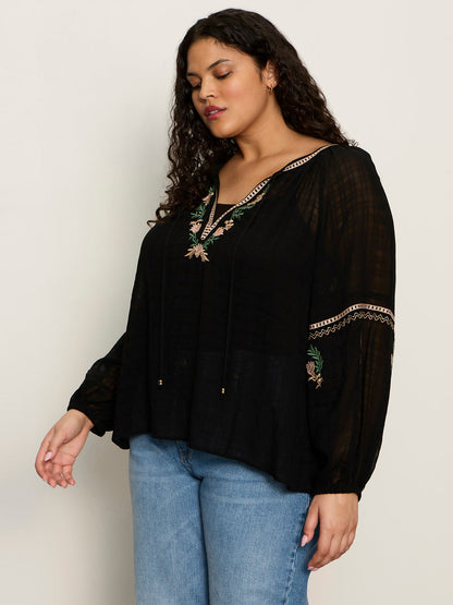 Sanctuary Clothing Deals - Raye Embroidered Blouse Black Extended Sizing