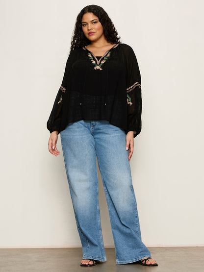 Sanctuary Clothing Deals - Raye Embroidered Blouse Black Extended Sizing