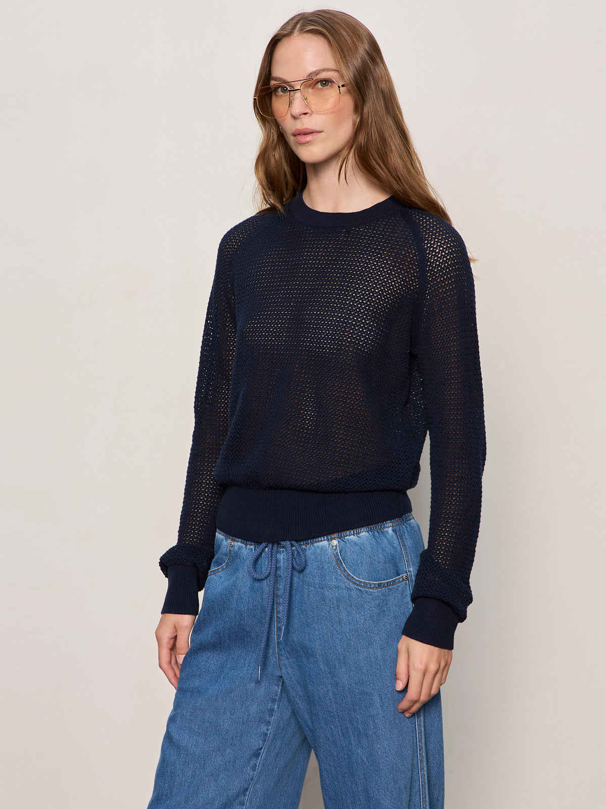 Sanctuary Clothing Classic - SOLEIL OPEN STITCH SWEATER NAVY BLAZER