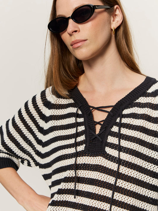 Sanctuary Clothing Best Price - Lace Up Sweater Tee Black/Chalk