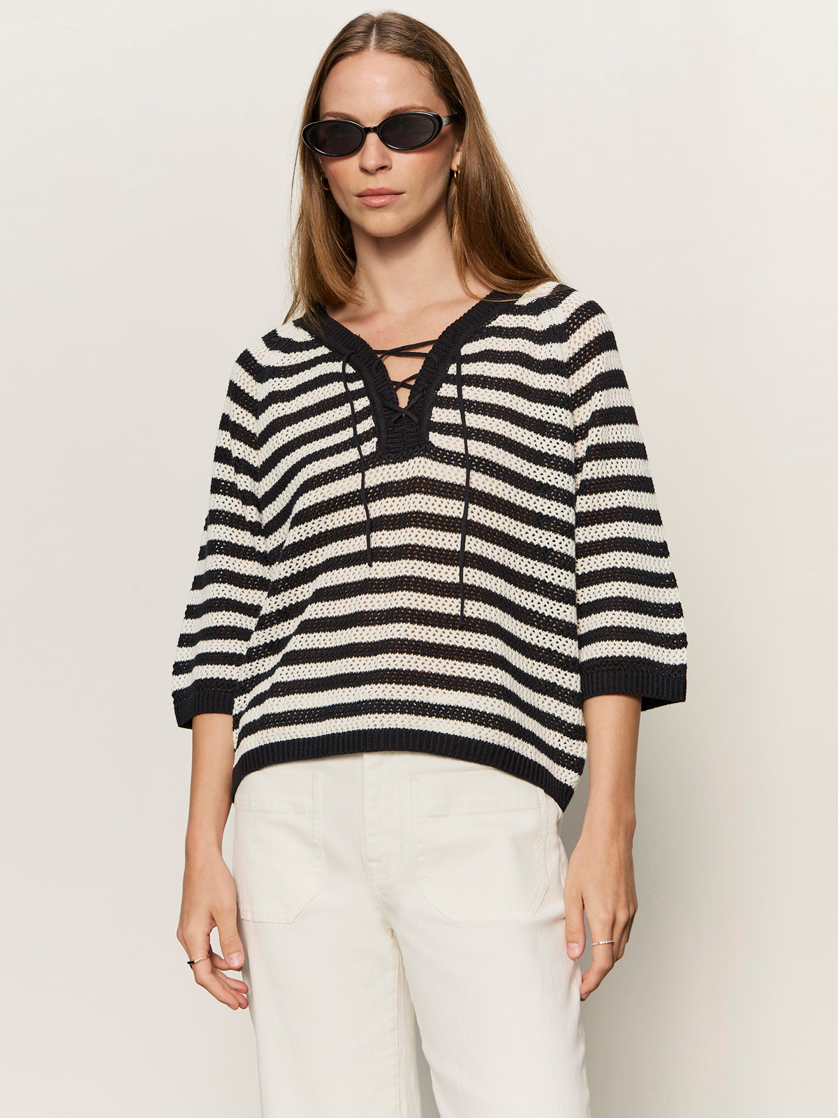 Sanctuary Clothing Best Price - Lace Up Sweater Tee Black/Chalk