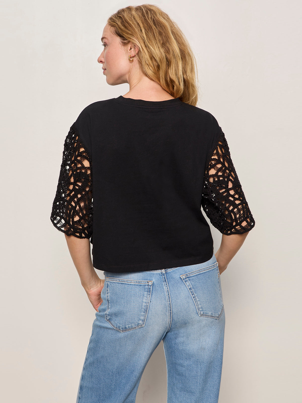Sanctuary Clothing Quality - CROCHET SLEEVE BELLE TEE BLACK