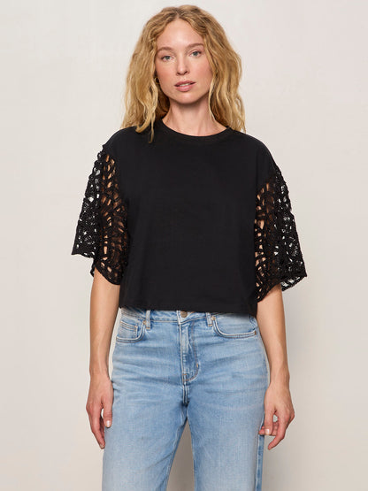 Sanctuary Clothing Quality - CROCHET SLEEVE BELLE TEE BLACK