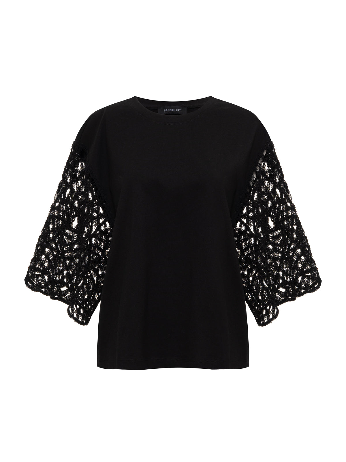 Sanctuary Clothing Quality - CROCHET SLEEVE BELLE TEE BLACK