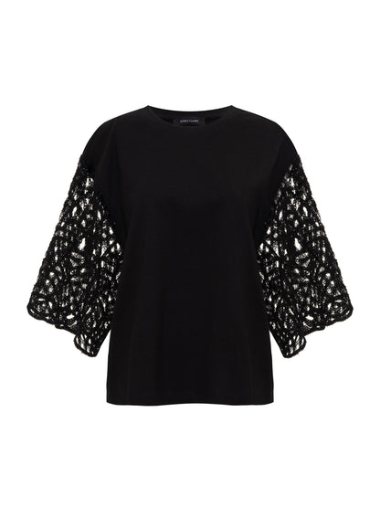 Sanctuary Clothing Quality - CROCHET SLEEVE BELLE TEE BLACK