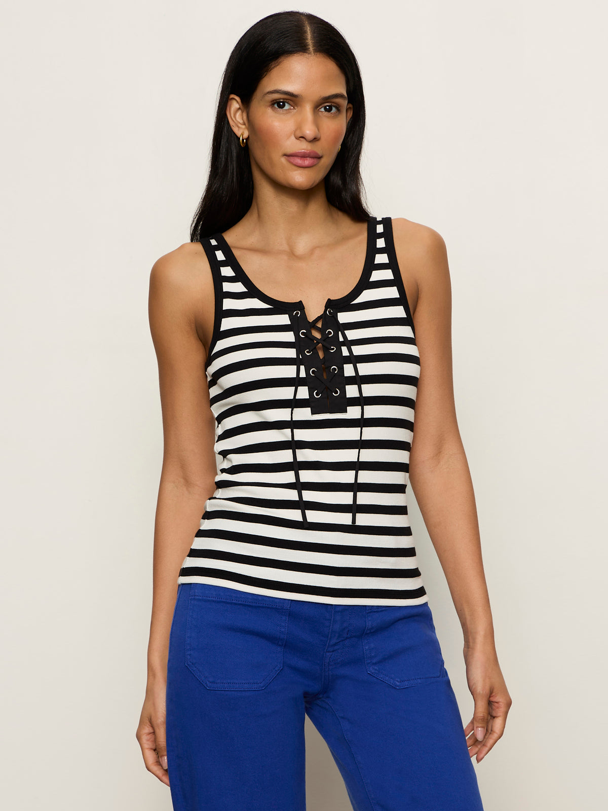 Sanctuary Clothing Special Offer - GO-TO LACE UP TANK CHALK/BLACK STRIPE (11)
