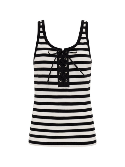 Sanctuary Clothing Special Offer - GO-TO LACE UP TANK CHALK/BLACK STRIPE (11)