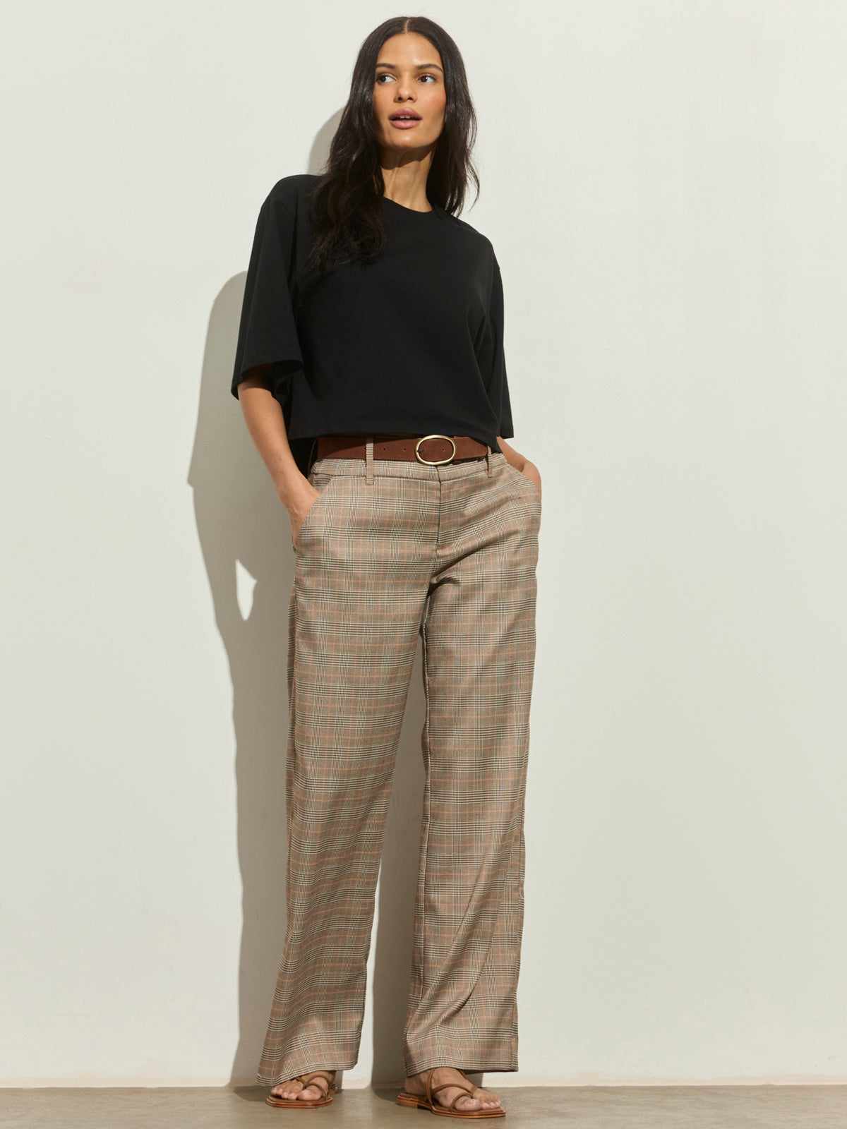 Sanctuary Clothing Premium - SPOTLIGHT PLAID TROUSER CAVIAR PLAID