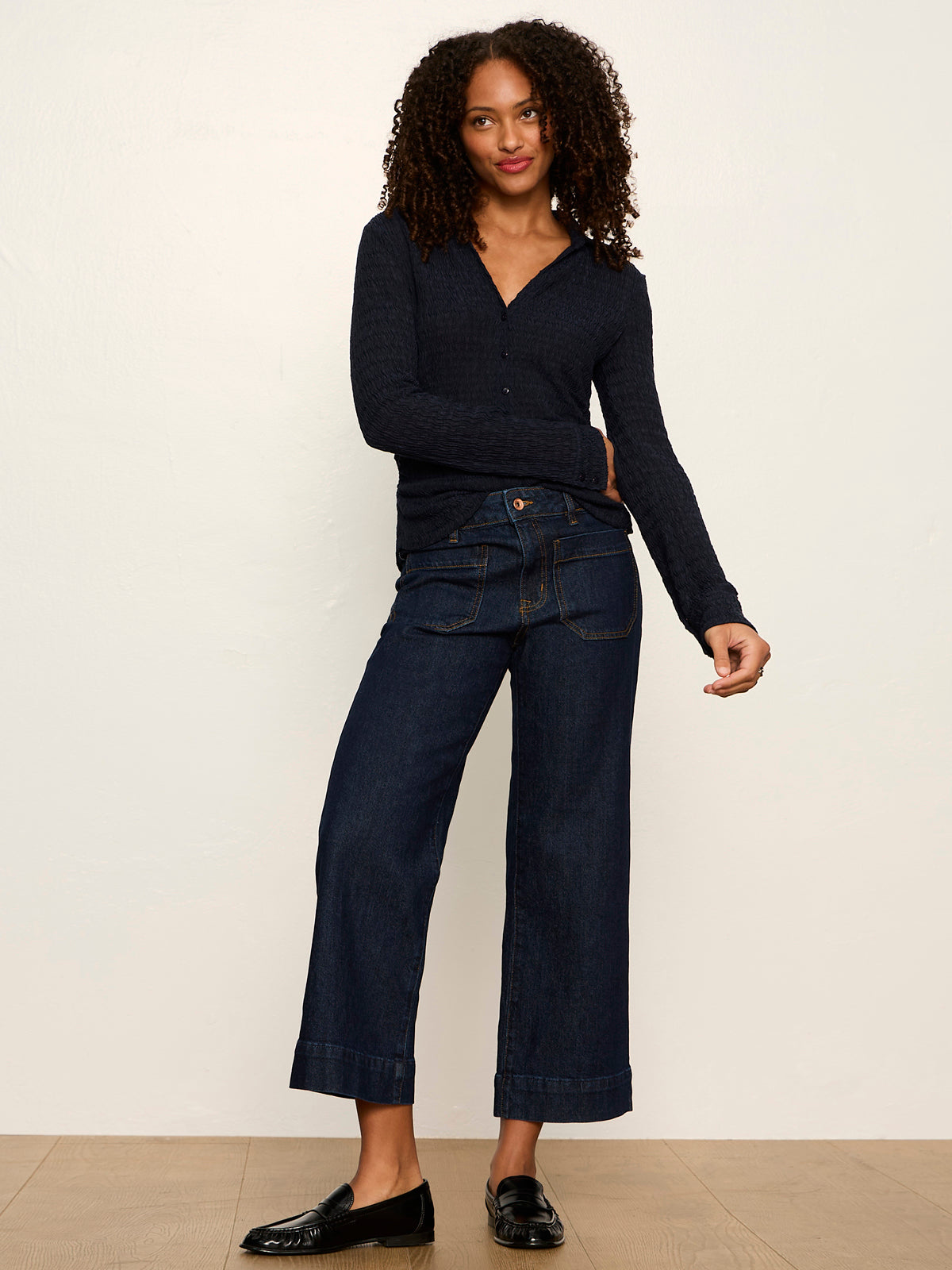 Sanctuary Clothing New - Juno Textured Button Front Top Navy Blazer