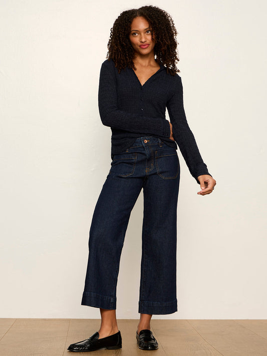 Sanctuary Clothing New - Juno Textured Button Front Top Navy Blazer