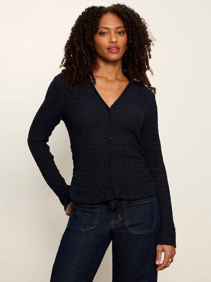Sanctuary Clothing New - Juno Textured Button Front Top Navy Blazer