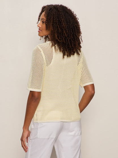 Sanctuary Clothing Top Pick - OPEN KNIT SWEATER TEE LEMON DROP/CHALK STRIPE