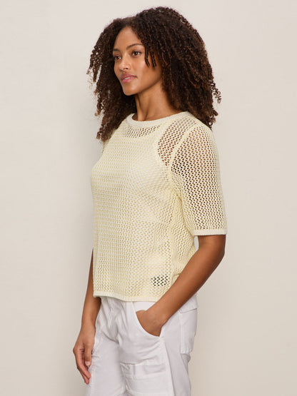 Sanctuary Clothing Top Pick - OPEN KNIT SWEATER TEE LEMON DROP/CHALK STRIPE