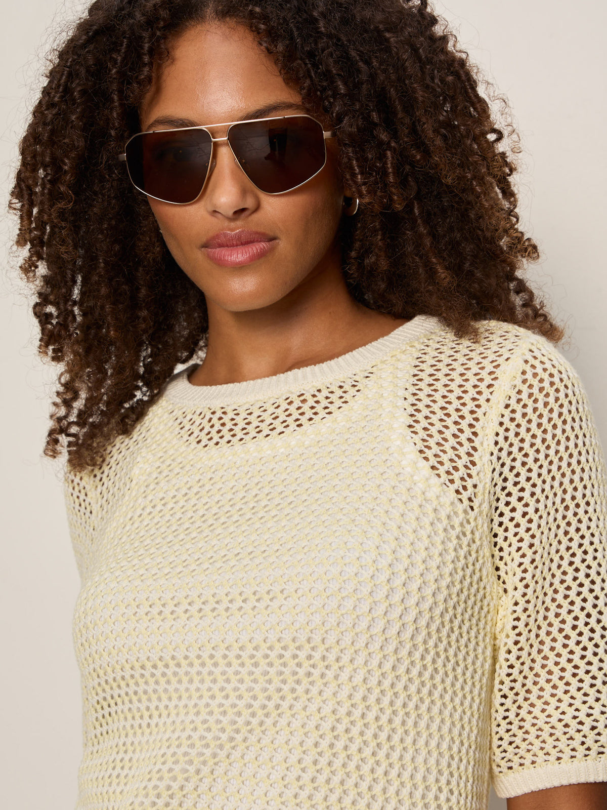 Sanctuary Clothing Top Pick - OPEN KNIT SWEATER TEE LEMON DROP/CHALK STRIPE