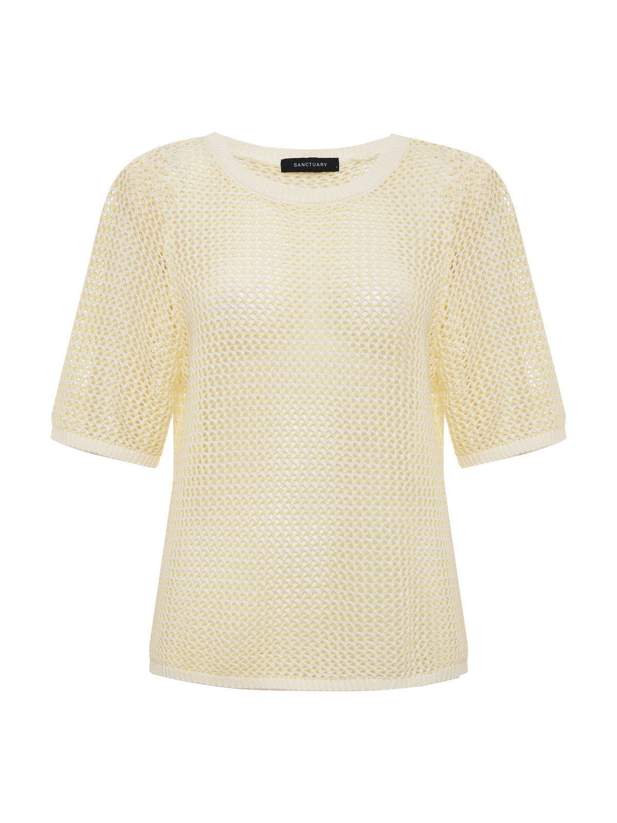 Sanctuary Clothing Top Pick - OPEN KNIT SWEATER TEE LEMON DROP/CHALK STRIPE