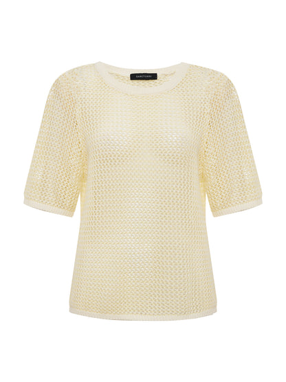 Sanctuary Clothing Top Pick - OPEN KNIT SWEATER TEE LEMON DROP/CHALK STRIPE