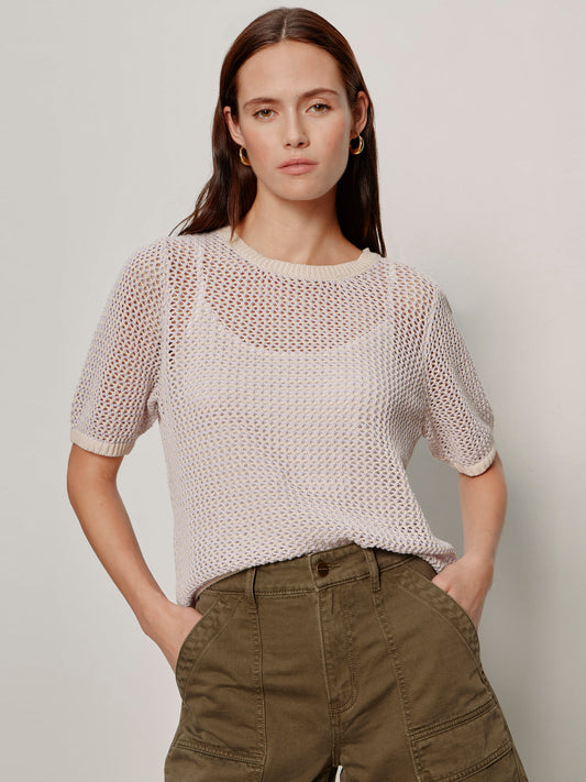 Sanctuary Clothing Premium - OPEN KNIT SWEATER TEE PETAL/RICH COLLAGEN STRIPE