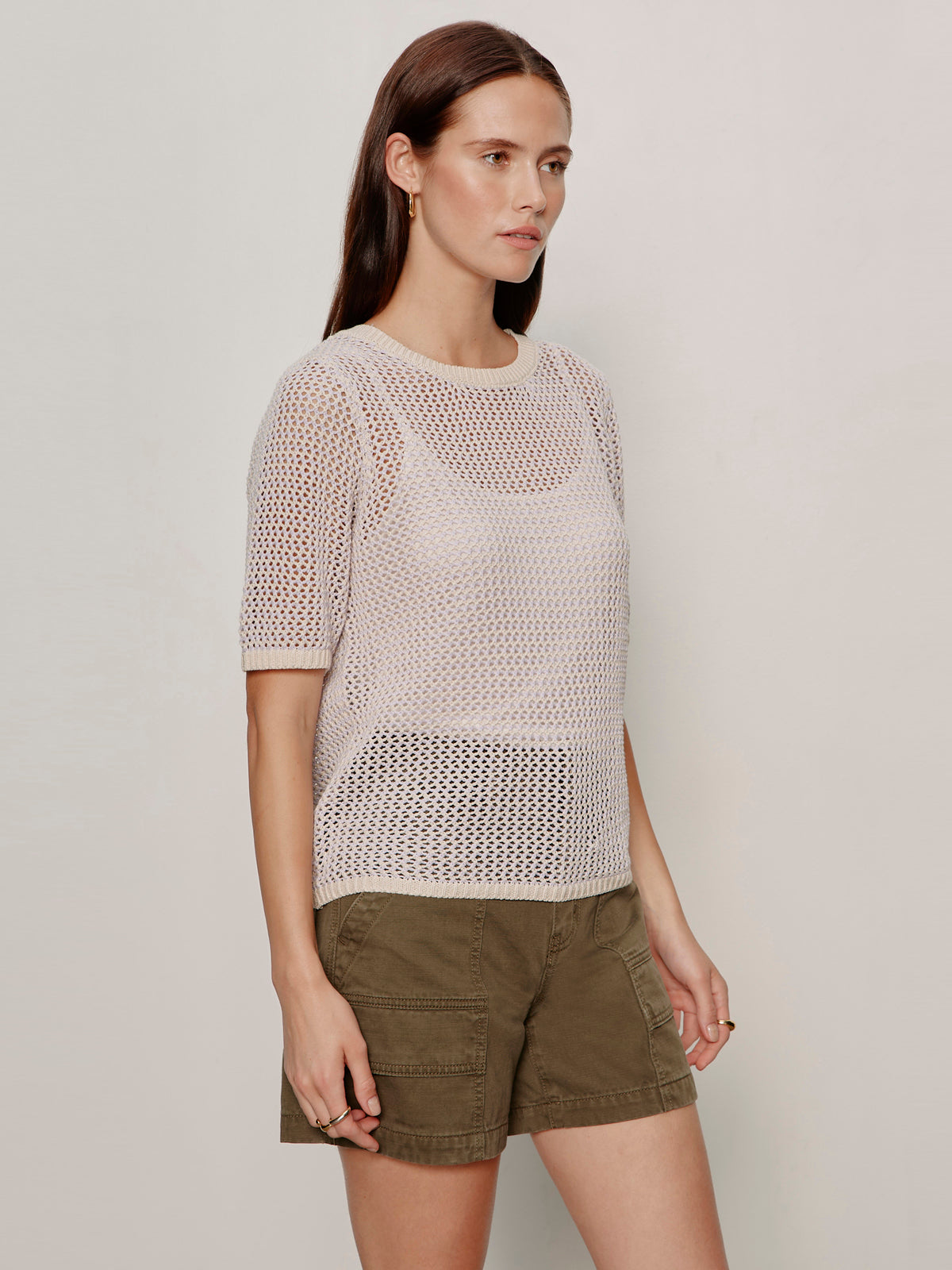 Sanctuary Clothing Premium - OPEN KNIT SWEATER TEE PETAL/RICH COLLAGEN STRIPE