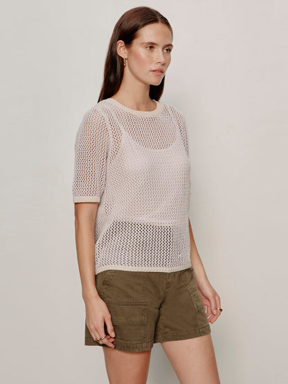 Sanctuary Clothing Premium - OPEN KNIT SWEATER TEE PETAL/RICH COLLAGEN STRIPE