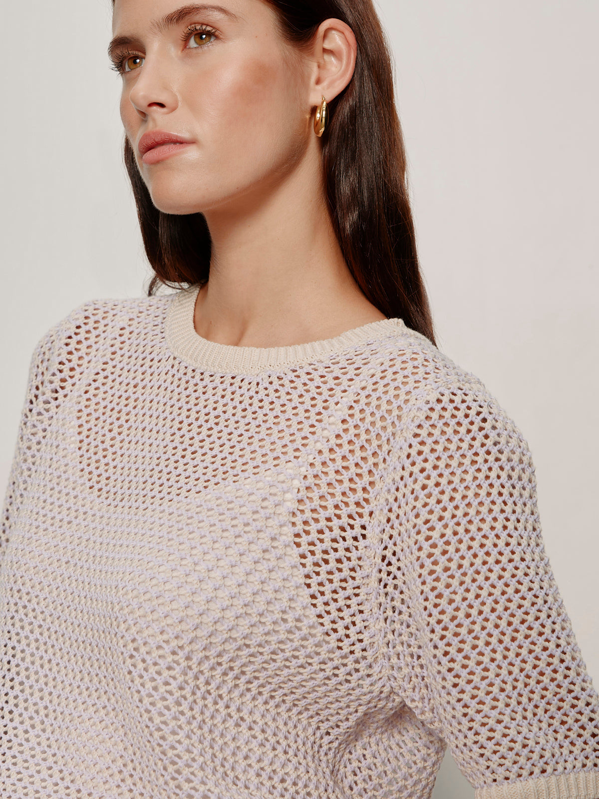 Sanctuary Clothing Premium - OPEN KNIT SWEATER TEE PETAL/RICH COLLAGEN STRIPE
