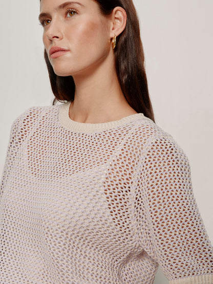Sanctuary Clothing Premium - OPEN KNIT SWEATER TEE PETAL/RICH COLLAGEN STRIPE