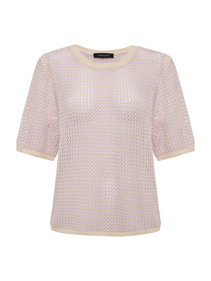Sanctuary Clothing Premium - OPEN KNIT SWEATER TEE PETAL/RICH COLLAGEN STRIPE