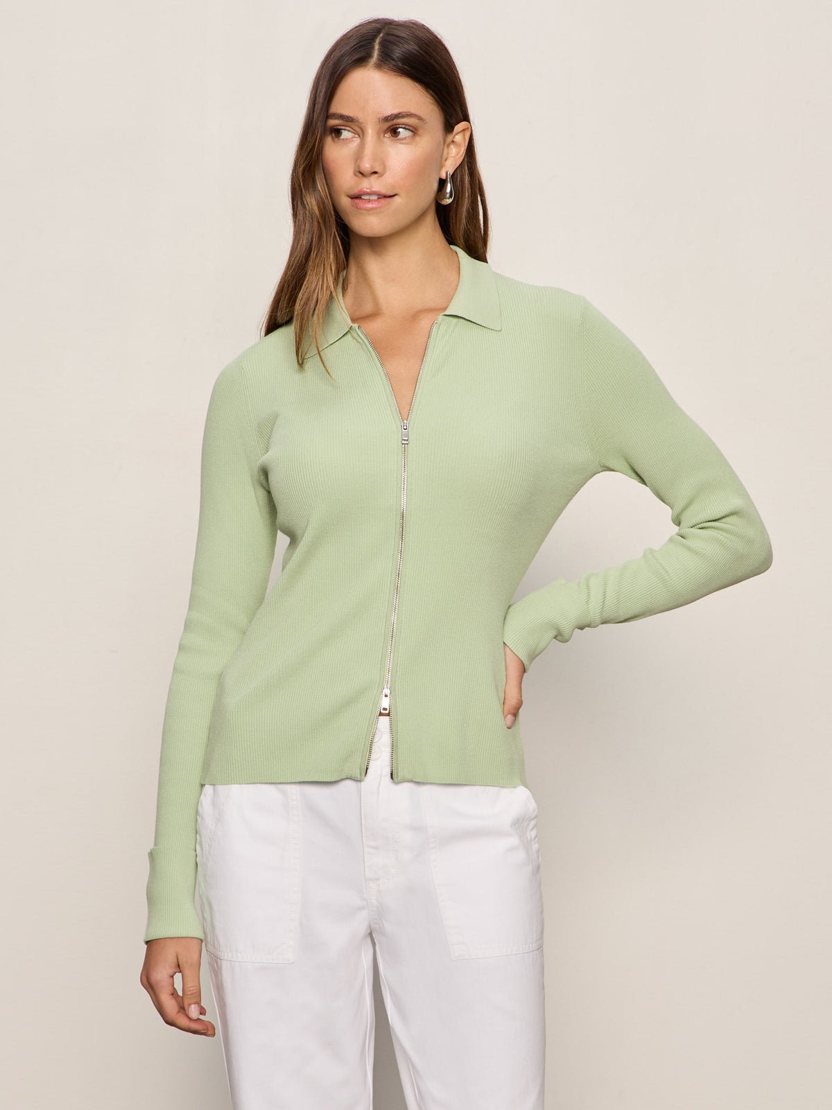 Sanctuary Clothing Exclusive - ONLY YOURS RIBBED ZIP SWEATER DETOX GREEN