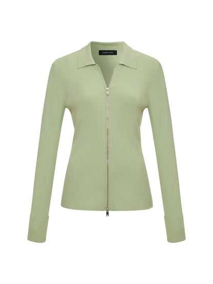 Sanctuary Clothing Exclusive - ONLY YOURS RIBBED ZIP SWEATER DETOX GREEN