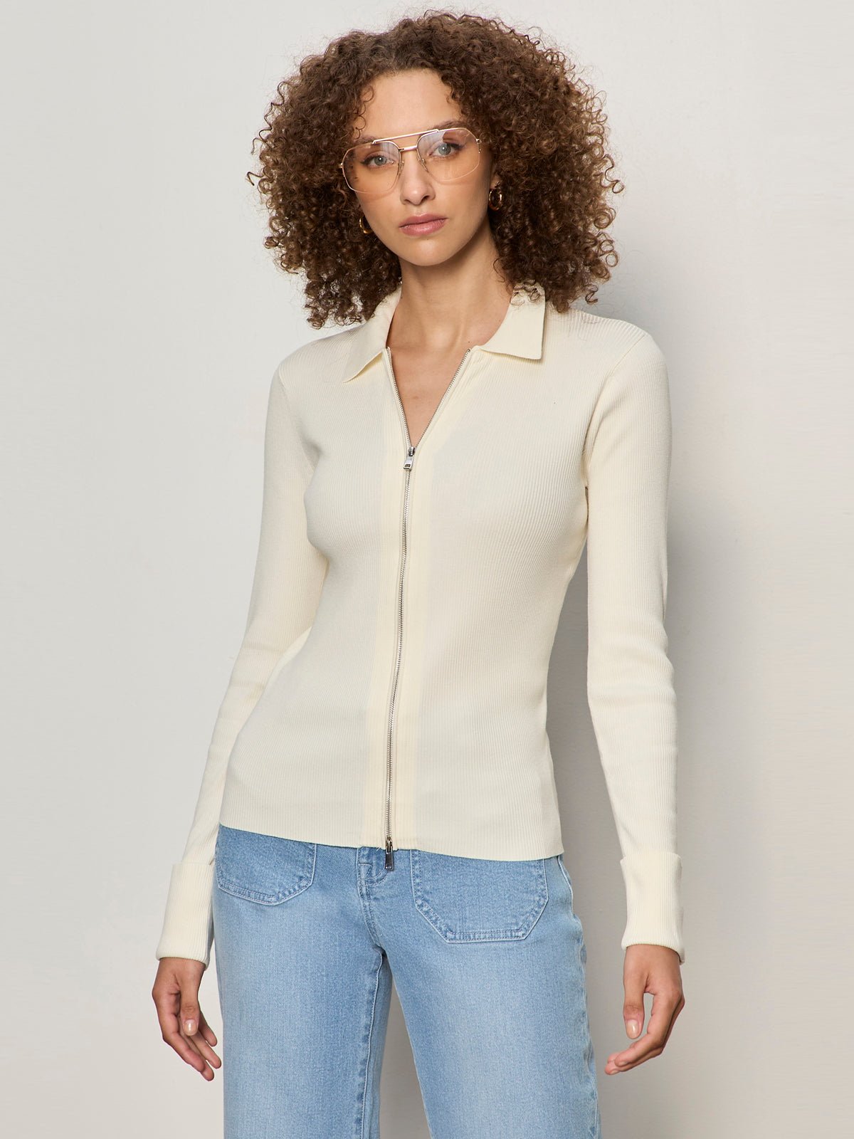 Sanctuary Clothing Best Seller - ONLY YOURS RIBBED ZIP SWEATER COLLAGEN