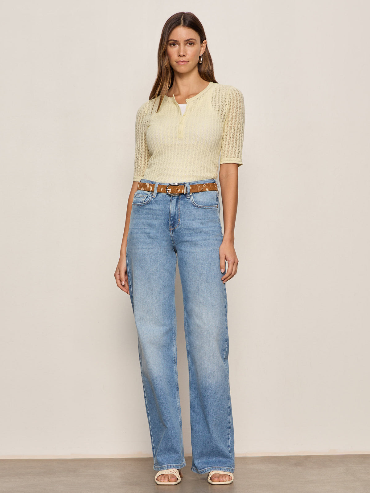 Sanctuary Clothing Signature - GOING PLACES POINTELLE SWEATER LEMON DROP