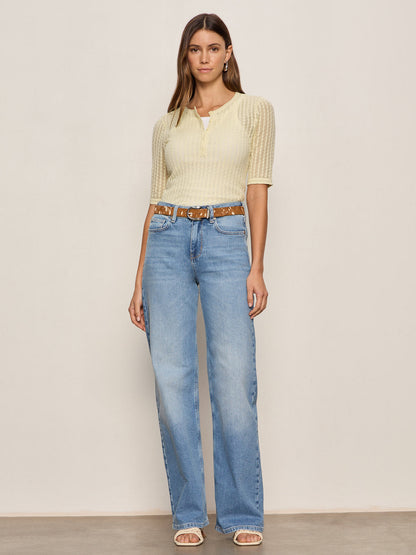 Sanctuary Clothing Signature - GOING PLACES POINTELLE SWEATER LEMON DROP