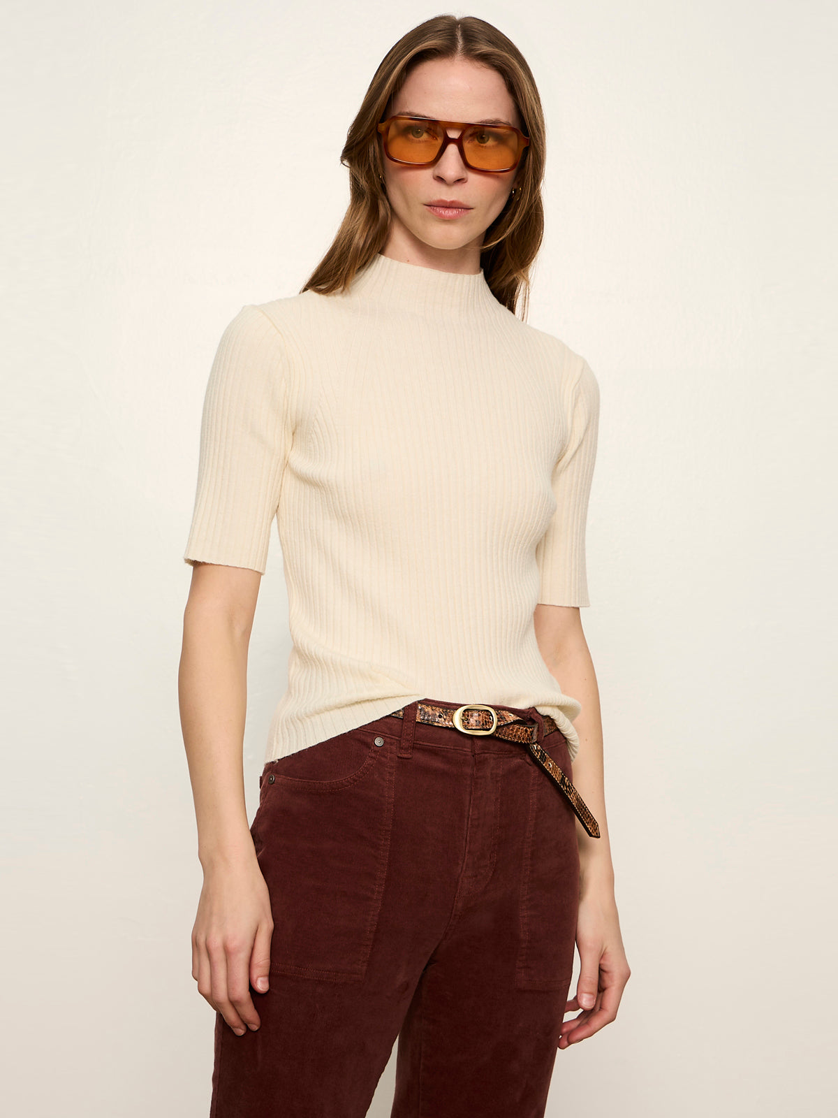 Sanctuary Clothing Best Price - High Neck Ribbed Top Bone