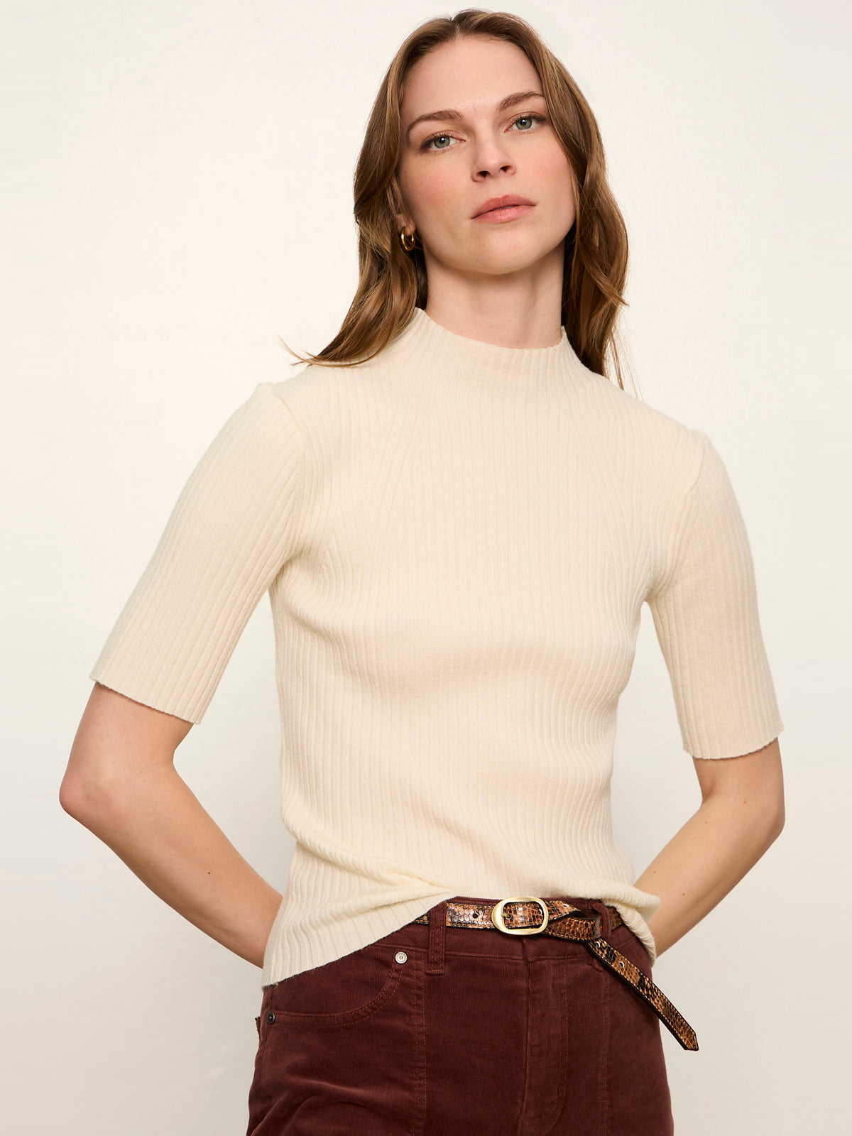 Sanctuary Clothing Best Price - High Neck Ribbed Top Bone