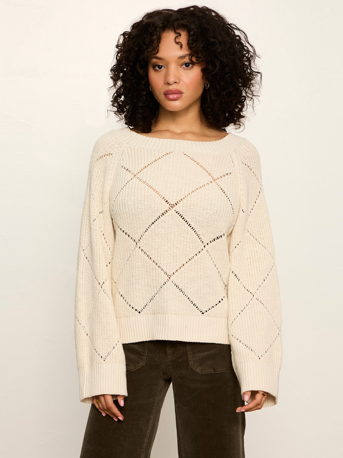 Sanctuary Clothing Top Pick - Diamond Stitch Popover Bone