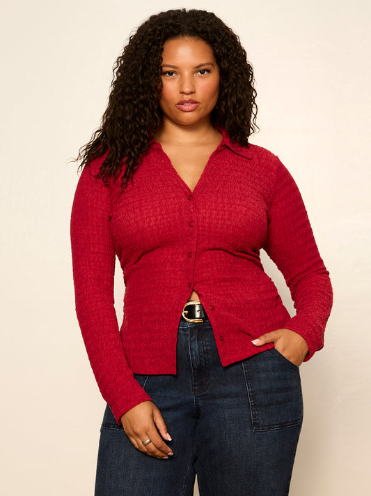 Sanctuary Clothing Special Offer - JUNO TEXTURED BUTTON FRONT RED BERRY