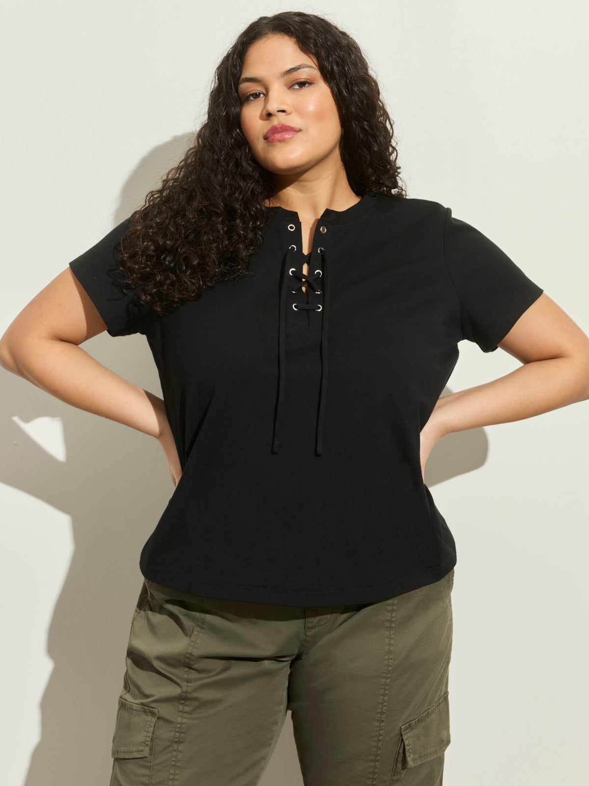 Sanctuary Clothing Trending - LACE UP TIMELESS TEE BLACK
