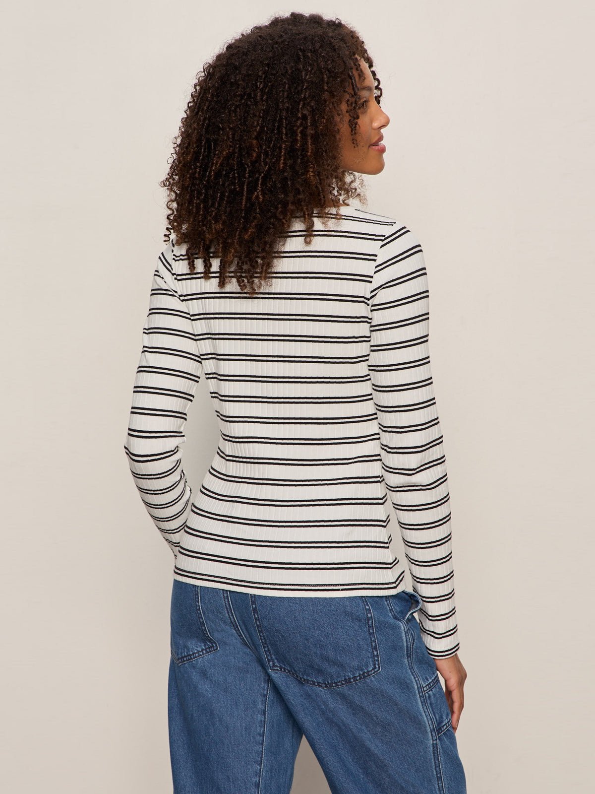 Sanctuary Clothing Popular - Button Front Ribbed Top Chalk / Black Stripe