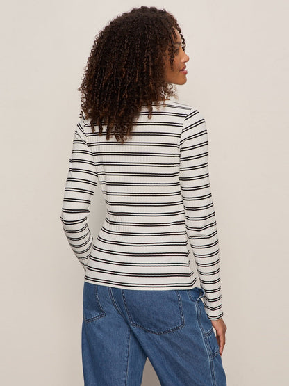 Sanctuary Clothing Popular - Button Front Ribbed Top Chalk / Black Stripe