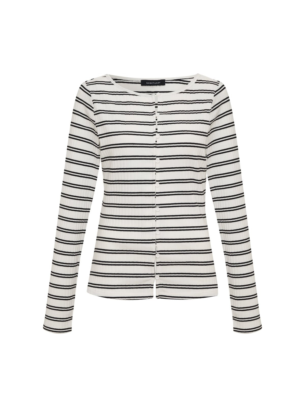 Sanctuary Clothing Popular - Button Front Ribbed Top Chalk / Black Stripe
