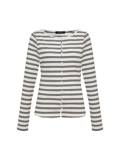 Sanctuary Clothing Popular - Button Front Ribbed Top Chalk / Black Stripe