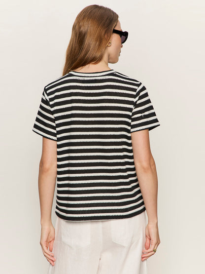 Sanctuary Clothing Quality - Perfect Textured Tee Black/Chalk Stripe