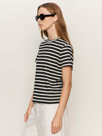 Sanctuary Clothing Quality - Perfect Textured Tee Black/Chalk Stripe