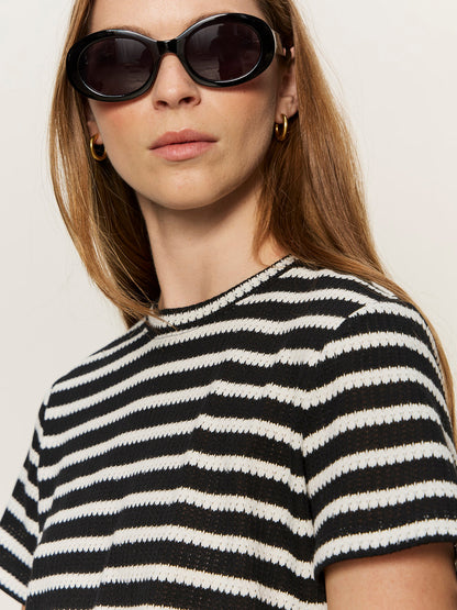 Sanctuary Clothing Quality - Perfect Textured Tee Black/Chalk Stripe