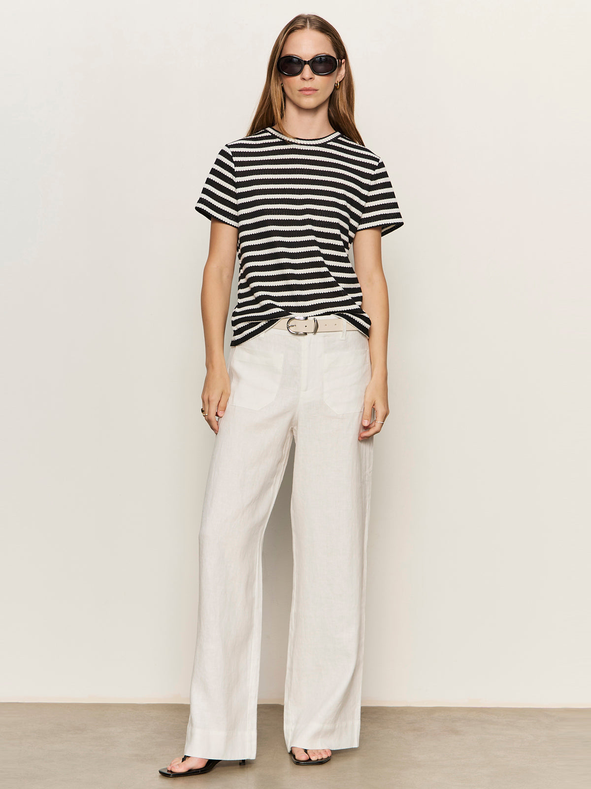 Sanctuary Clothing Quality - Perfect Textured Tee Black/Chalk Stripe
