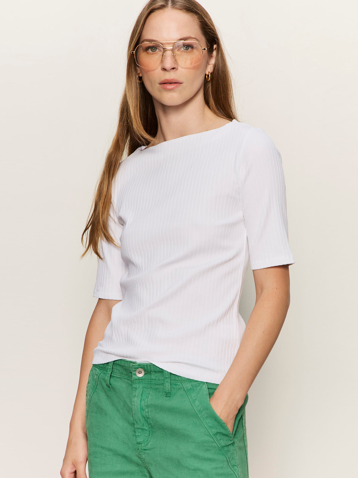 Sanctuary Clothing Classic - BOATNECK RIBBED TOP WHITE