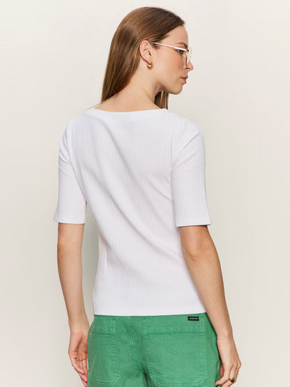 Sanctuary Clothing Classic - BOATNECK RIBBED TOP WHITE